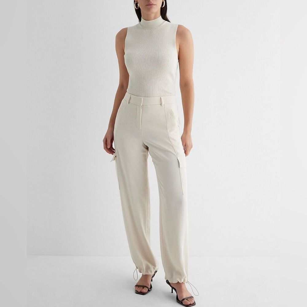 NEW EXPRESS SANDSHELL
HIGH WAISTED CONVERTIBLE HEM CARGO TROUSER PANTS SZ 12